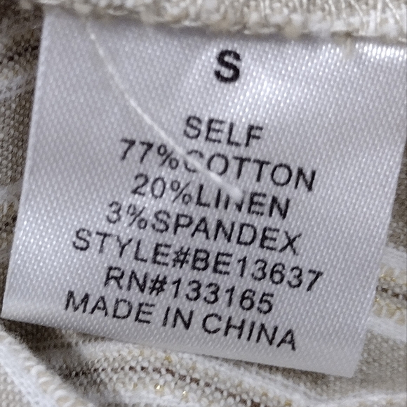 Altar'd State Linen Blend Babydoll Top Women's S Tan Gold Metallic Retro 90s Y2K - Picture 8 of 8